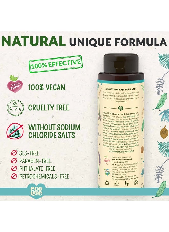 ecoLove - شامبو طبيعي خالٍ من كبريتات لوريل الصوديوم، شامبو نباتي وخالٍ من القسوة على الحيوانات للشعر المصبوغ كيميائيًا والشعر الجاف التالف، شامبو زيت مغربي وزبدة الشيا المرطب بدون كبريتات لوريل الصوديوم، 17.6 أونصة - Image 1