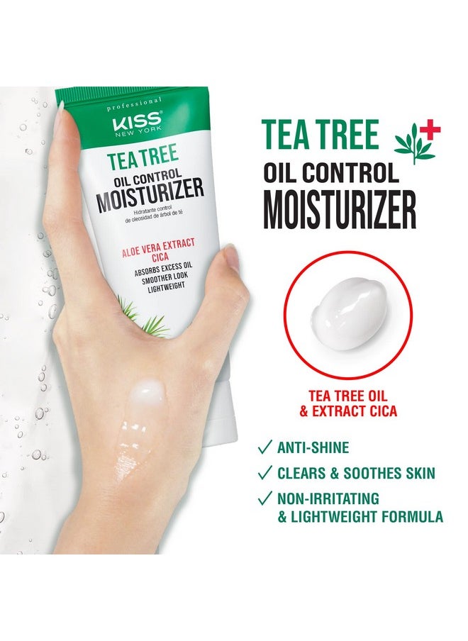 kiss new york - Kiss New York Face Moisturizer Tea Tree Oil Control Anti-Shine Facial Moisturizer, Korean Skin Care For Normal to Oily Skin, Lightweight Formula 3.38 Fl Oz - Image 1