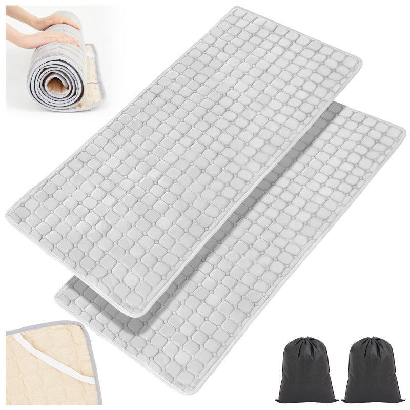 Threehoney 2 Pack Cot Mattress Topper Pad Quilted Foam Camping Single Soft Portable Sleeping Topper with Storage Bag Waterproof NonSlip Bottom for Camp Cot Rv Bunk Twin Beds 75 x 30 InchGrey - Image 2