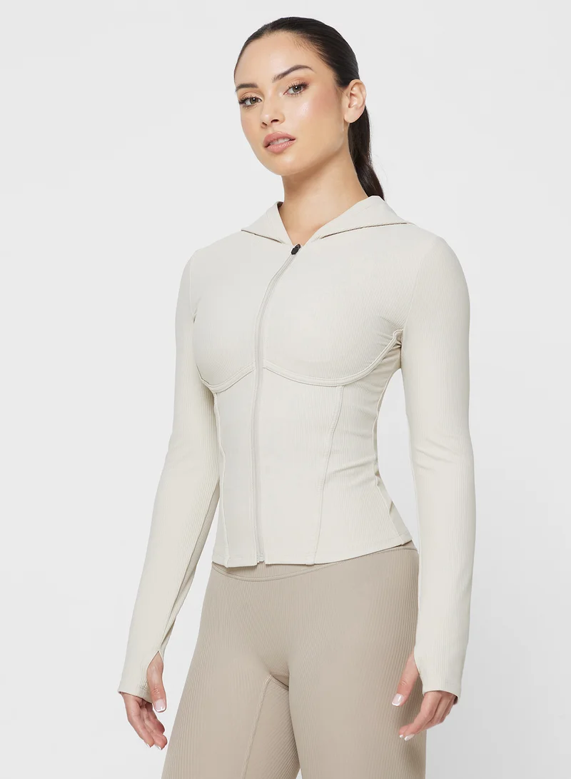 فورورد Hooded Sculpted Corset Bodice Zip Up Top