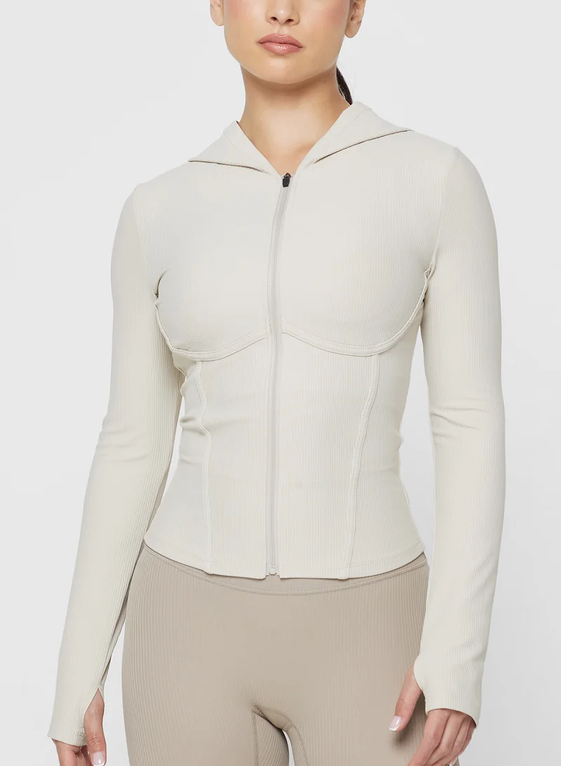 FRWD Hooded Sculpted Corset Bodice Zip Up Top