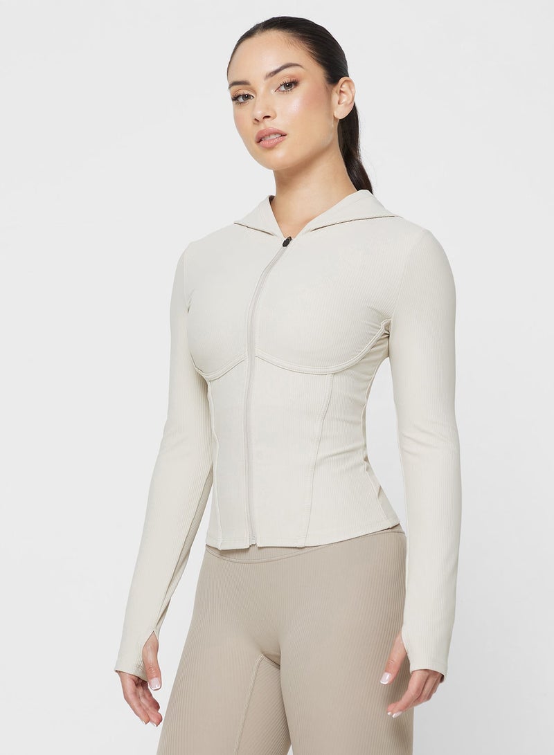 FRWD Hooded Sculpted Corset Bodice Zip Up Top - Image 1