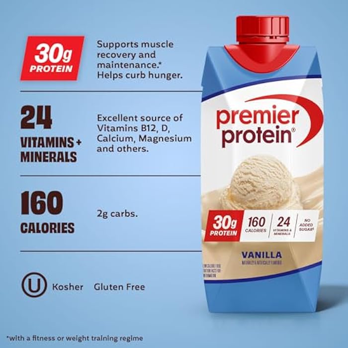 Premier Protein Shake, Vanilla, 30g Protein, No Added Sugar, 24 Vitamins & Minerals to Support Immune Health, 11 fl oz, 12 Pack (Packaging May Vary) - Image 4