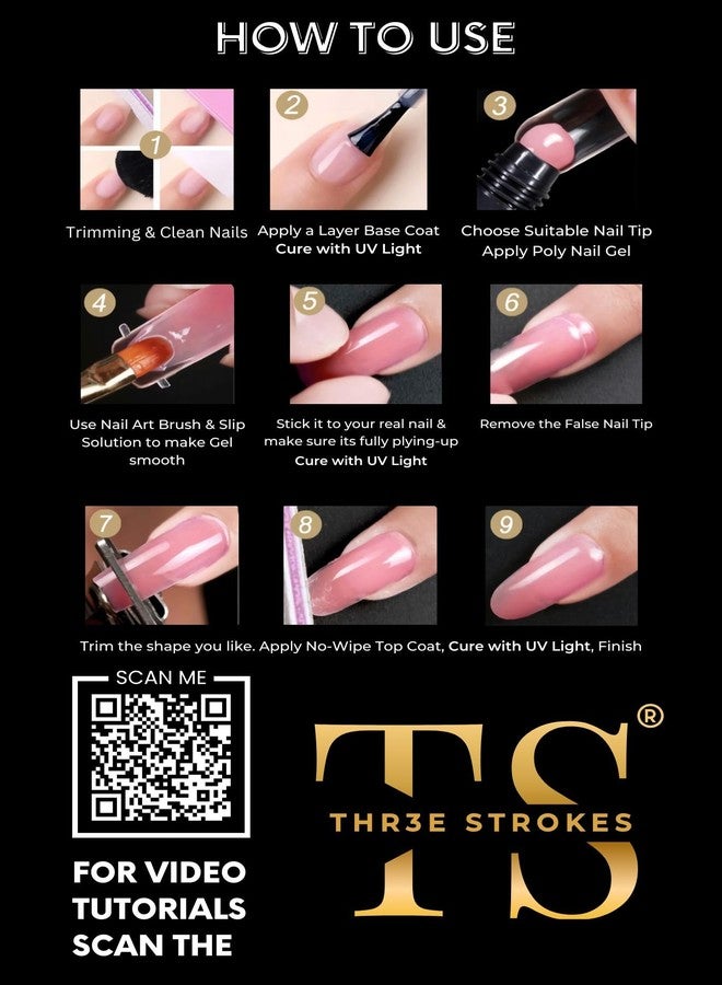 THR3E STROKES Poly Nail Gel Extension Kit for Builder Gel UV Nail Art Kit Nail Extension Set (Nude, Pink, White) (62 Items in the set)( MINIMUM 180S TO DRY)(BEGGINERS KIT) (2) - Image 5