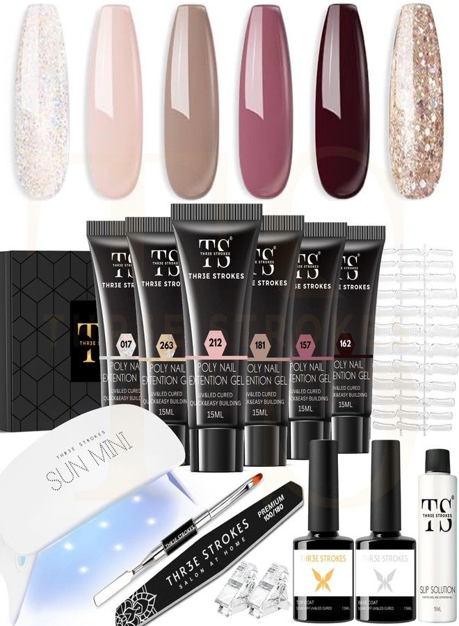 THR3E STROKES Poly Nail Gel Extension Kit for Builder Gel UV Nail Art Kit Nail Extension Set (Nude, Pink, White) (62 Items in the set)( MINIMUM 180S TO DRY)(BEGGINERS KIT) (2) - Image 1