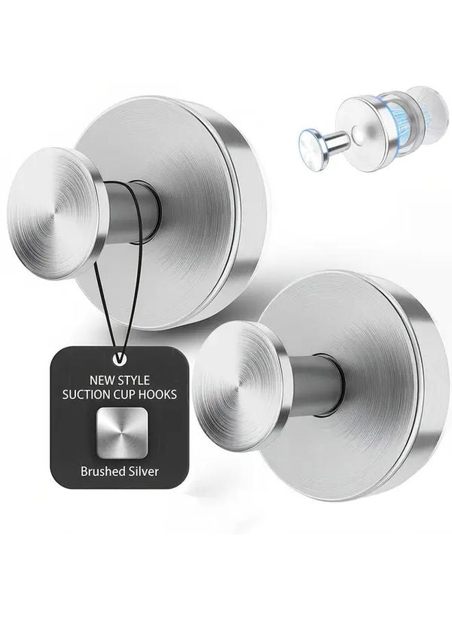 2pcs Brushed Silvery Stainless Steel 304 Suction Cup Hooks 11 lbs Load Capacity - Image 1
