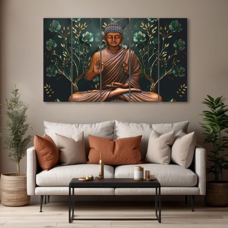 The Castle Decor Lord Buddha Wall Painting for Living Room Big Size - Meditating Gautam Buddha Painting Wall Decor Peaceful Art for Bedroom, Office, Hotels & Gifting - Wooden Framed (27x48 inch) - Image 4
