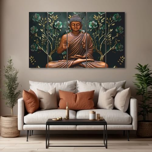 The Castle Decor Lord Buddha Wall Painting for Living Room Big Size - Meditating Gautam Buddha Painting Wall Decor Peaceful Art for Bedroom, Office, Hotels & Gifting - Wooden Framed (27x48 inch) - Image 1