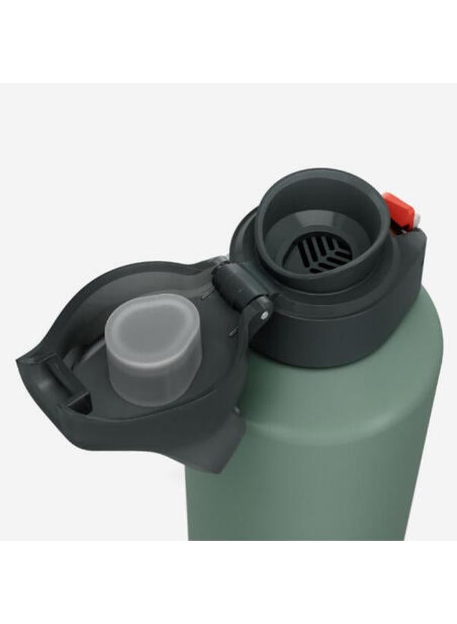 Quechua 1 L aluminium water flask 500 with quick-release cap for hiking - Green - Image 4