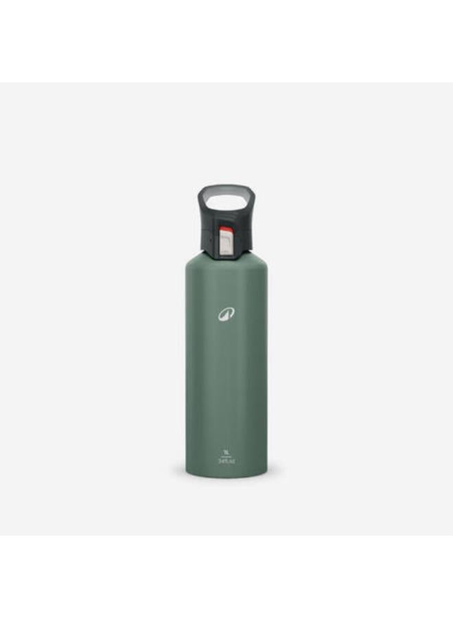 Quechua 1 L aluminium water flask 500 with quick-release cap for hiking - Green - Image 1