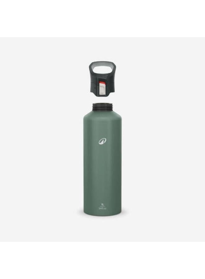 Quechua 1 L aluminium water flask 500 with quick-release cap for hiking - Green - Image 2