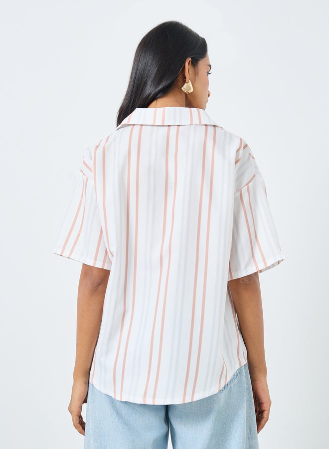 تايك تو قميص بأزرار مخطط بياقة واسعة - Image 4