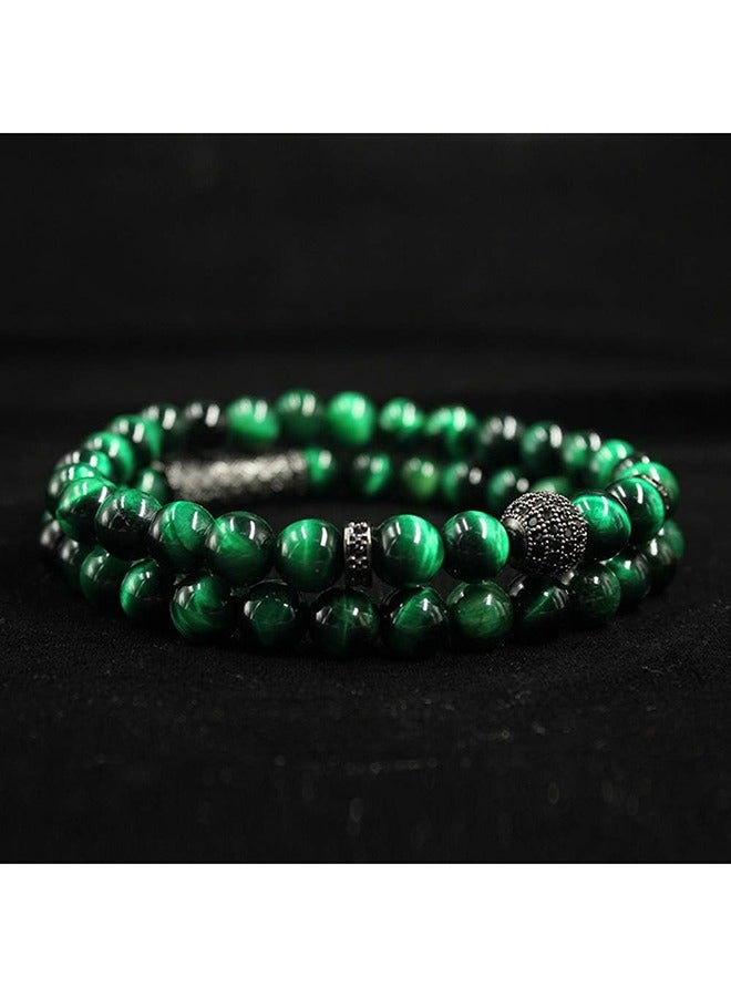 Yalilai 10mm Tiger Eye Stone Beads Bracelet Elastic Natural Stone Yoga Bracelet for Women Men green - Image 2