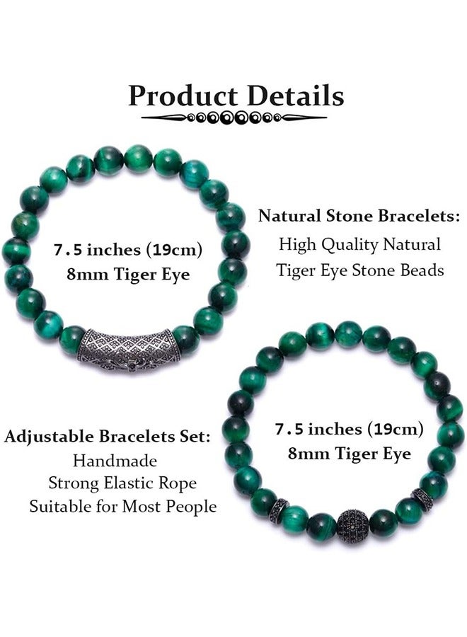 Yalilai 10mm Tiger Eye Stone Beads Bracelet Elastic Natural Stone Yoga Bracelet for Women Men green - Image 3