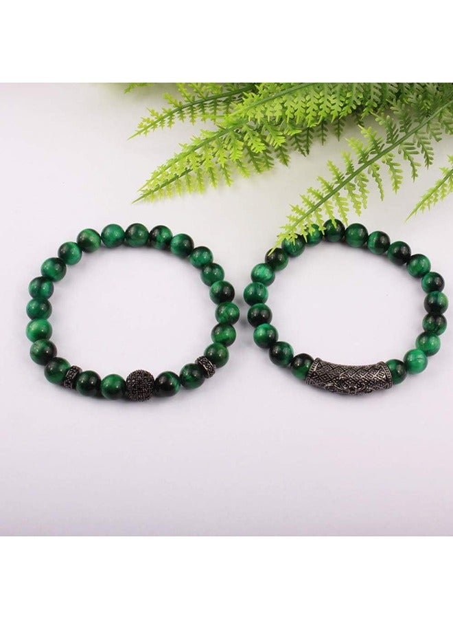 Yalilai 10mm Tiger Eye Stone Beads Bracelet Elastic Natural Stone Yoga Bracelet for Women Men green - Image 4