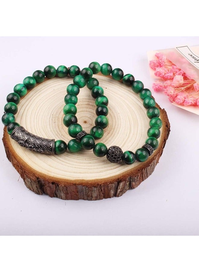 Yalilai 10mm Tiger Eye Stone Beads Bracelet Elastic Natural Stone Yoga Bracelet for Women Men green - Image 5