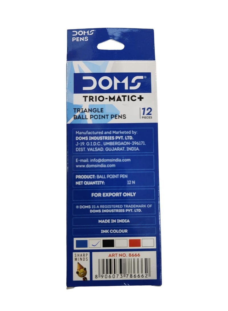 DOMS DOMS Trio-Matic 0.6 mm Tip DF Ball Pens Box 12-Pieces - Image 2