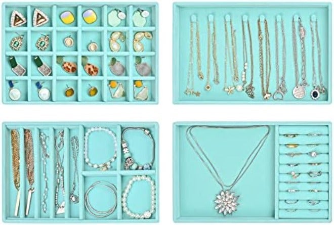 ProCase Stackable Jewelry Organizer Trays for Drawers - 4 Layer Grey Jewelry Drawer Inserts with Removable  Dividers - Image 3