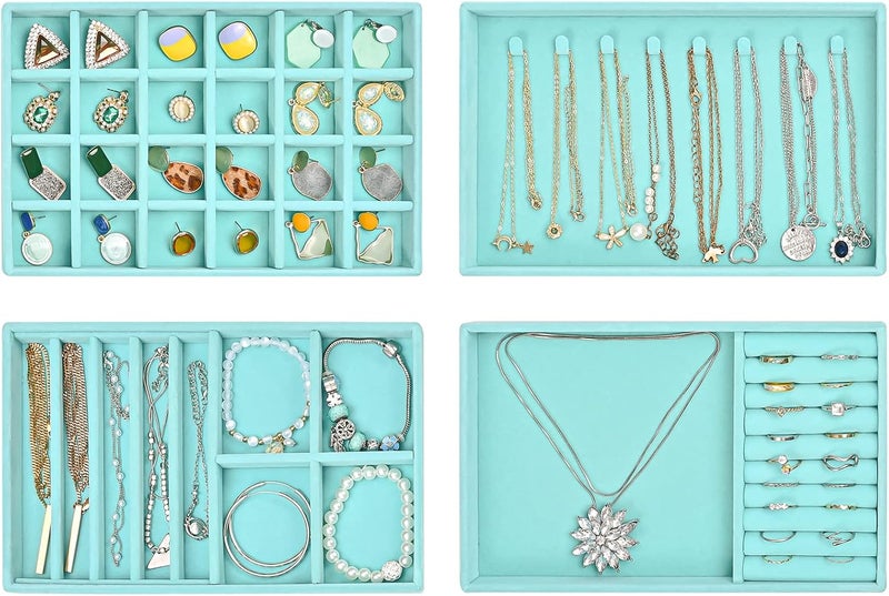 ProCase Stackable Jewelry Organizer Trays for Drawers - 4 Layer Grey Jewelry Drawer Inserts with Removable  Dividers - Image 2