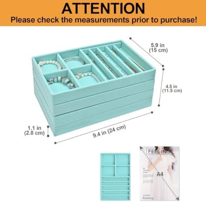 ProCase Stackable Jewelry Organizer Trays for Drawers - 4 Layer Grey Jewelry Drawer Inserts with Removable  Dividers - Image 4