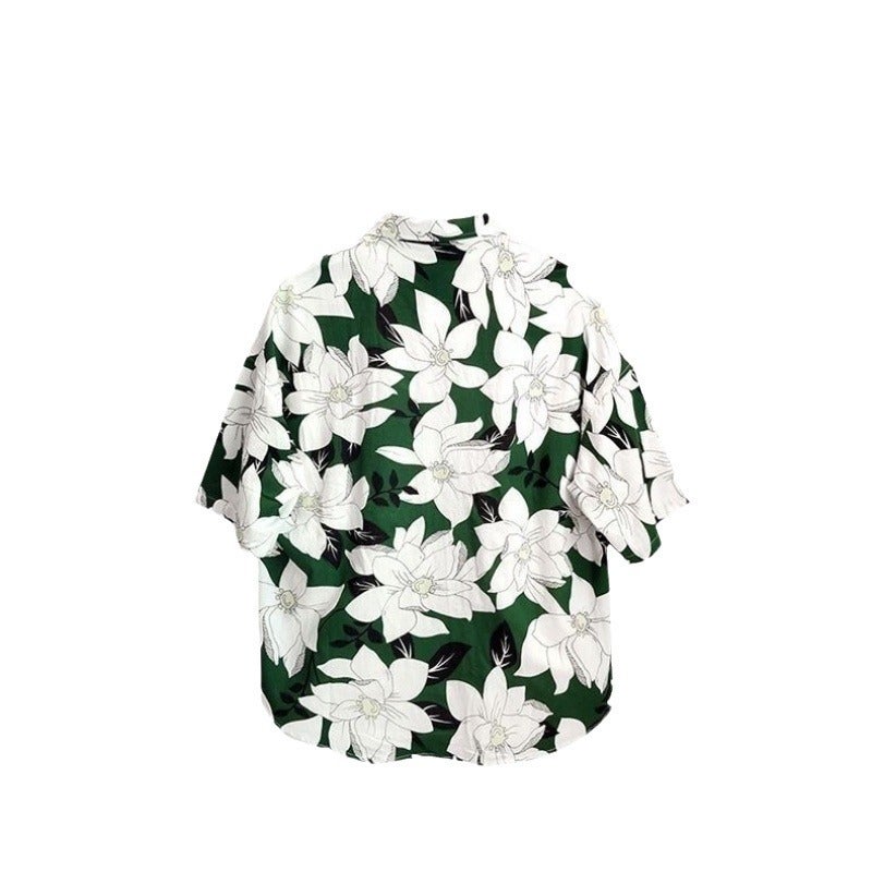 Hong Kong Style Short Sleeve Shirt For Men And Women Couple Summer Loose Thin Hawaiian Beach Floral Half Sleeve Shirt For Men - Image 5