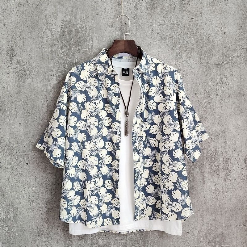 Hong Kong Style Short Sleeve Shirt For Men And Women Couple Summer Loose Thin Hawaiian Beach Floral Half Sleeve Shirt For Men - Image 4