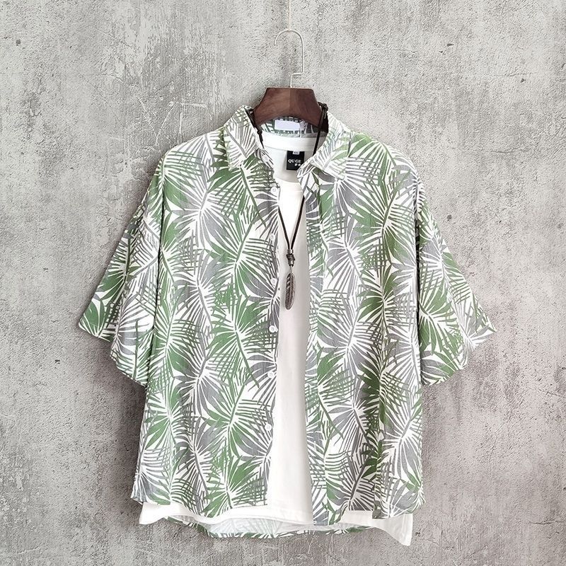 Hong Kong Style Short Sleeve Shirt For Men And Women Couple Summer Loose Thin Hawaiian Beach Floral Half Sleeve Shirt For Men - Image 3