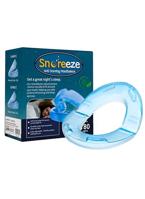 Anti-Snoring Mouthpiece，Comfort Size，Living Hinge & Open Front Design for Comfort & Easy Breathing（Blue）