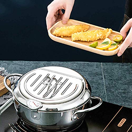 TIYOORTA Deep Frying Pan,Temperature Control Fryer,Tempura Fryer Pot,Japanese Style Tempura deep Fryer with Thermometer,Lid and Oil Drip Rack,Nonstick Fryer Pot for Kitchen Cooking 20cm/304 - Image 4