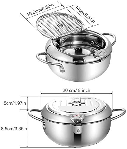 TIYOORTA Deep Frying Pan,Temperature Control Fryer,Tempura Fryer Pot,Japanese Style Tempura deep Fryer with Thermometer,Lid and Oil Drip Rack,Nonstick Fryer Pot for Kitchen Cooking 20cm/304 - Image 3