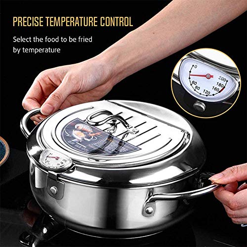 TIYOORTA Deep Frying Pan,Temperature Control Fryer,Tempura Fryer Pot,Japanese Style Tempura deep Fryer with Thermometer,Lid and Oil Drip Rack,Nonstick Fryer Pot for Kitchen Cooking 20cm/304 - Image 2