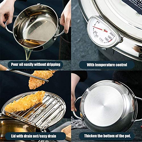 TIYOORTA Deep Frying Pan,Temperature Control Fryer,Tempura Fryer Pot,Japanese Style Tempura deep Fryer with Thermometer,Lid and Oil Drip Rack,Nonstick Fryer Pot for Kitchen Cooking 20cm/304 - Image 5