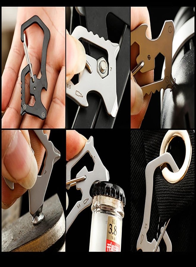 Teng Lang 2PCS Carabiner Keychain Stainless Steel Multitool - 6 in 1 Tactical Emergency Survival Gear,Bottle Opener,Screw Drivers, Spring Key Clip, EDC Pocket and Backpack Tooltool - Image 3