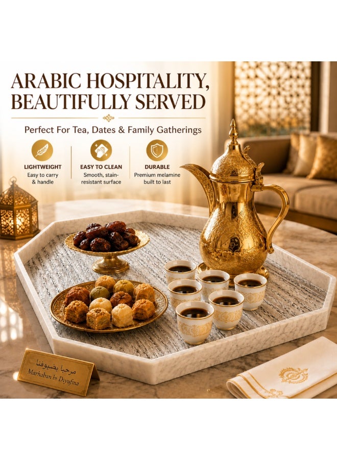 طقم صواني تقديم ميلامين بتصميم رخامي أبيض ورمادي، آمن للاستخدام في الميكروويف، خفيف الوزن، متين، مثالي لتقديم الشاي والقهوة والوجبات الخفيفة والحلويات، مناسب للمنزل والمطبخ والحفلات والمطاعم - Image 3