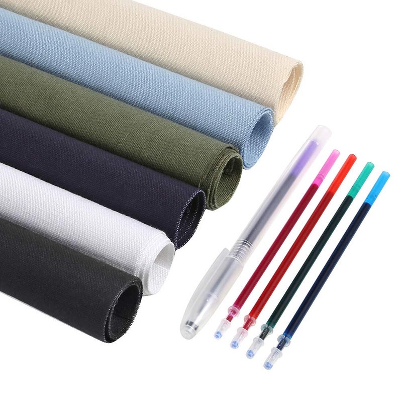 Caydo 6 Pieces Fabric for Embroidery Including 6 Colors Embroidery Fabric 5 Colors WaterSoluble Pens for Embroidery Projects and Upholstery Decoration 118 by 118Inch - Image 1