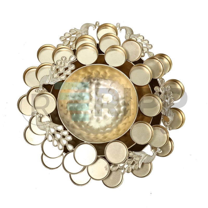 RIPP Urli Bowl for Living Room Decorative Floating Flowers Peacock Tealight Bowl for Pooja Room Center Table Traditional Urli Candles Diwali Decoration Metal Home Decor Set of 3 - Image 4