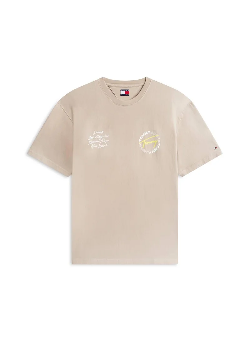 TOMMY JEANS Limestone Dust Circular Back Logo Relaxed T-Shirt for Men | Best Price UAE