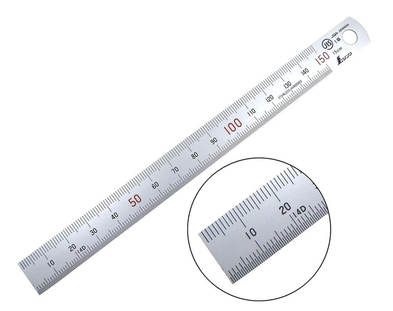 Shinwa 150 mm Rigid Stainless Steel Machinist Engineer Ruler with Zero Glare Satin Chrome Finish and Graduations in mm and 0.5 mm - Image 1