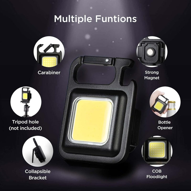 VANSHIKA K MART VANSHIKA K MART 2000 Lumens LED COB Key Chain Flashlights Small USB Rechargeable Magnetic Work Light 3 Light Modes Portable Mini Light with Folding Bracket for Walking Camping Car Repairing Square  - Image 3