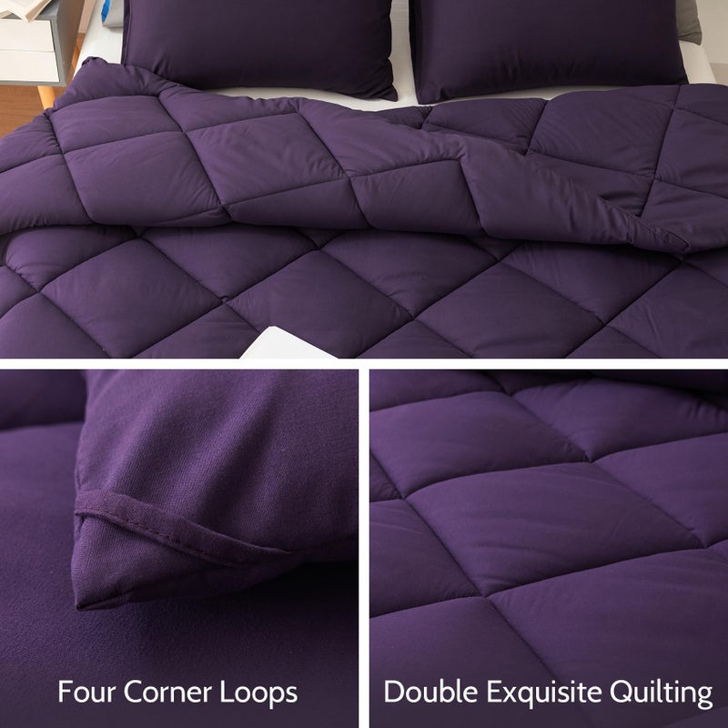 Decroom Lightweight Full Comforter Set with 2 Pillow Sham - 3 Pieces Set - Quilted Down Alternative Comforter/Duvet Insert for All Season - Purple - Full Size - Image 4