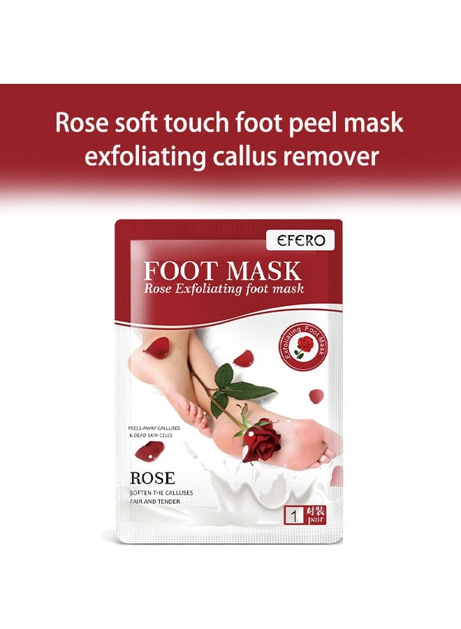 efero Foot Mask-Rose Exfoliating Foot Mask, Baby Soft Foot Mask Socks for Removing Dead Skin, Cracked Heels, and Calluses (Rose) - Image 2