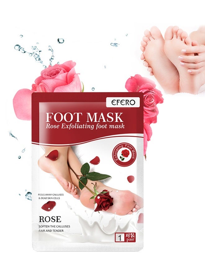 efero Foot Mask-Rose Exfoliating Foot Mask, Baby Soft Foot Mask Socks for Removing Dead Skin, Cracked Heels, and Calluses (Rose) - Image 1