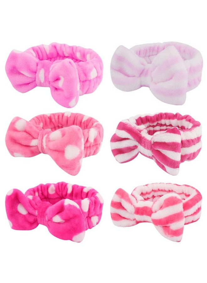 WHAVEL 6 Pack Pink Spa Headband Makeup Headbands Soft Skincare Headbands Bow Face Wash Headbands Shower Headbands Fluffy Head Wraps Hair Band for Washing Face - Image 1