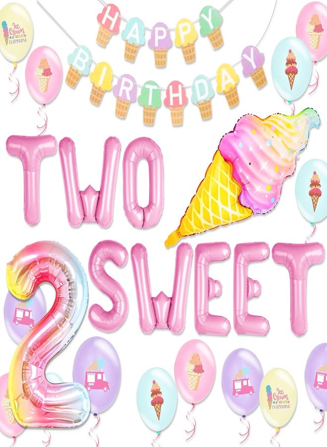 Roaring Good Time Two Sweet Birthday Party Supplies Decorations 2th Birthday Decorations Ice Cream Party Decoration Number 2 Balloon for Donut Sweet Party Supplies Baby Showers Party Decoration - Image 1
