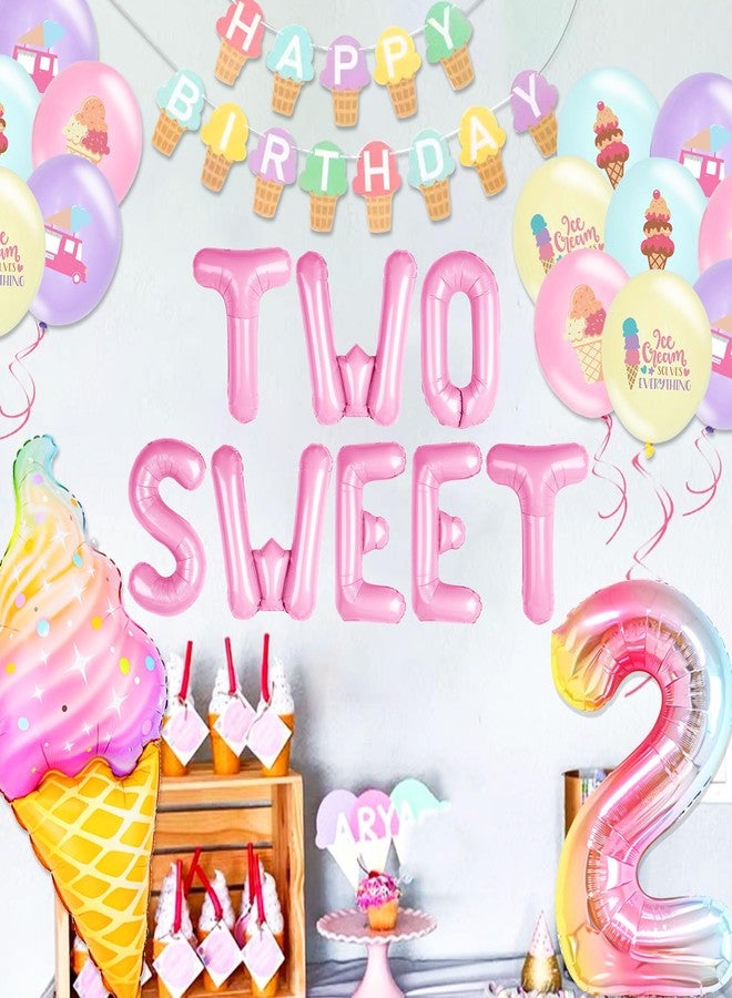 Roaring Good Time Two Sweet Birthday Party Supplies Decorations 2th Birthday Decorations Ice Cream Party Decoration Number 2 Balloon for Donut Sweet Party Supplies Baby Showers Party Decoration - Image 3