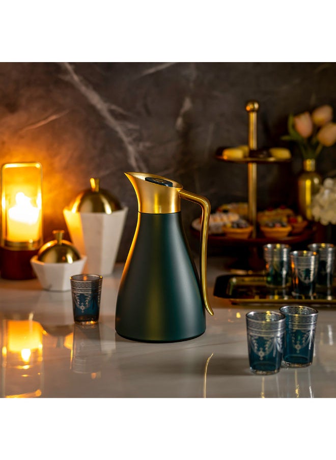 Dallaty green steel vacuum flask with matt golden handle 1L