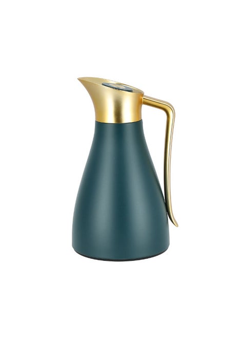 Dallaty green steel vacuum flask with matt golden handle 1L