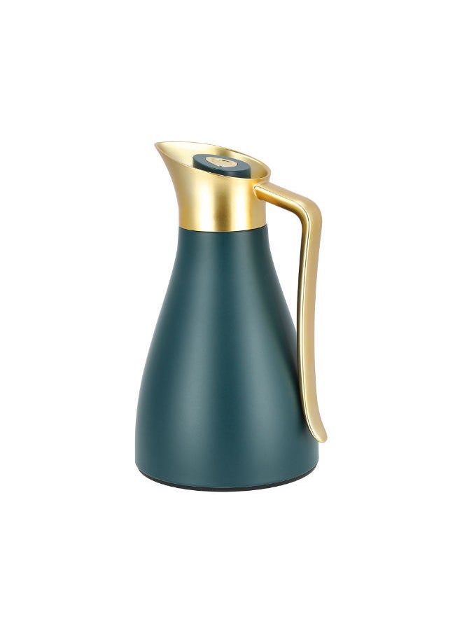 Dallaty green steel vacuum flask with matt golden handle 1L