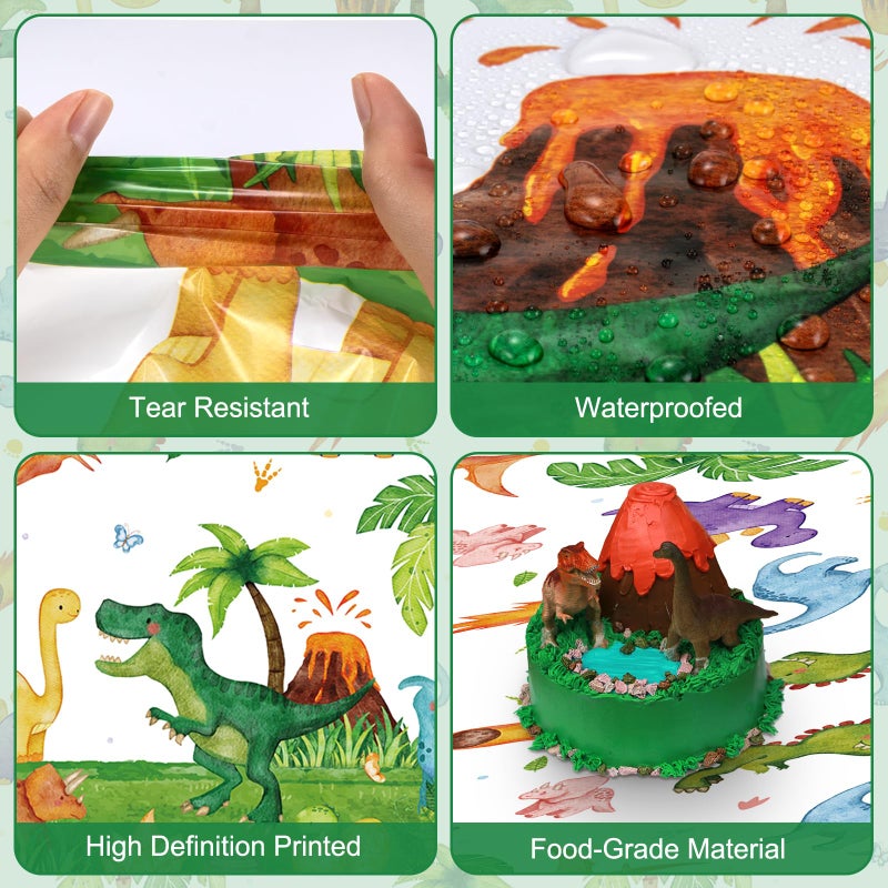 Litmitfu 2 Pcs Dinosuar Tablecloth - Plastic Jungle Animal Dino Party Table Cover, Green Disposable Rectangle Dino Themed Table Cloth for Dinosaur Birthday Decorations Party Supplies Tables Decor, 108x54 Inch - Image 5