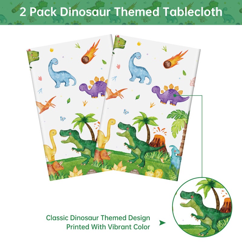 Litmitfu 2 Pcs Dinosuar Tablecloth - Plastic Jungle Animal Dino Party Table Cover, Green Disposable Rectangle Dino Themed Table Cloth for Dinosaur Birthday Decorations Party Supplies Tables Decor, 108x54 Inch - Image 4